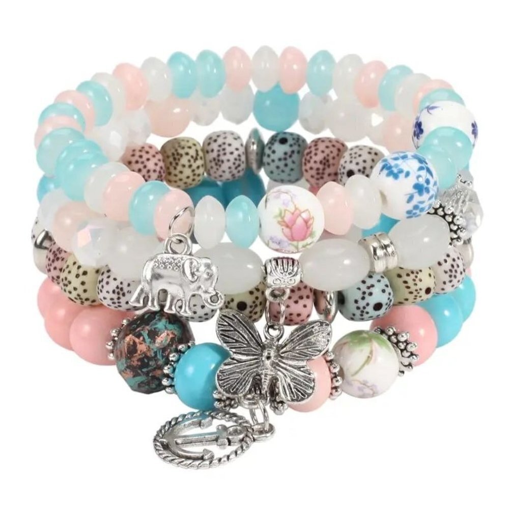 Bohemian Layered Glass Beaded Charm Bracelet (Mixed Color)